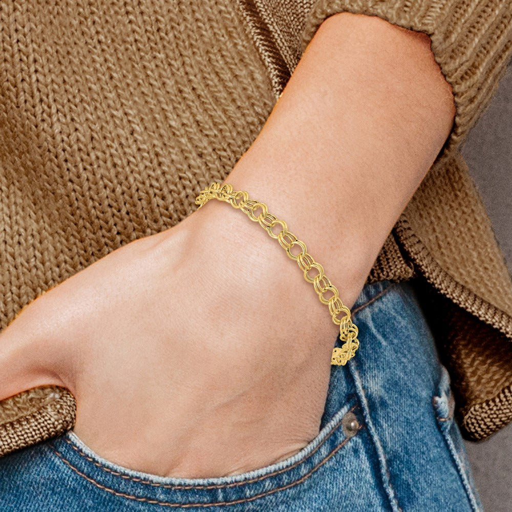 Hollow Double Link Charm Bracelet — 14K Yellow Gold, 6mm