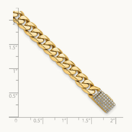 Hand-polished Miami Cuban Diamond Clasp Bracelet, 7mm, 14K