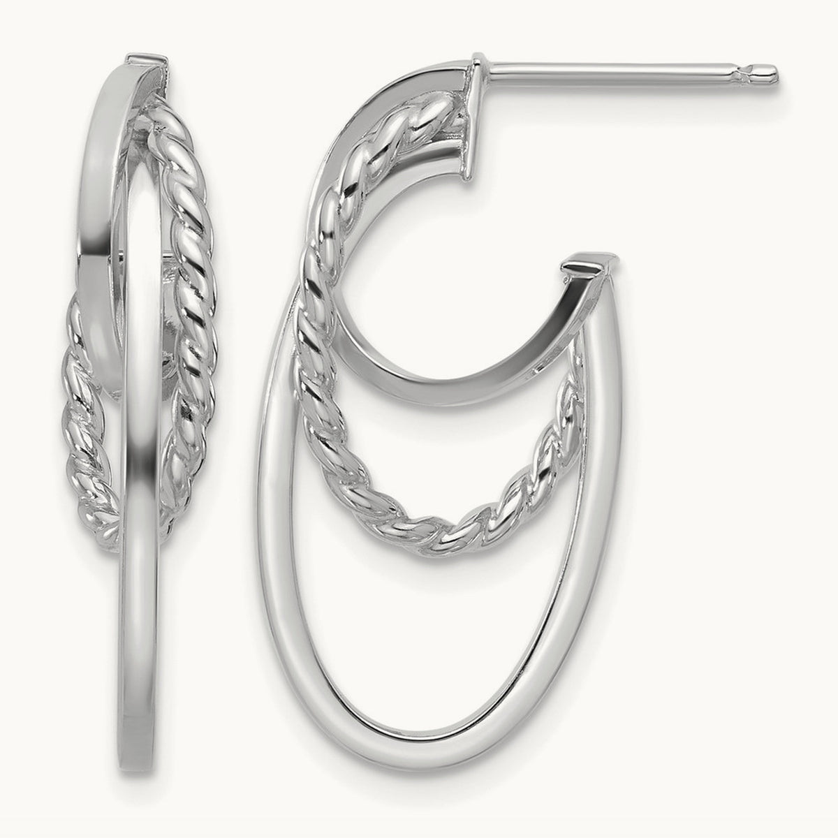 Polished and Twisted Oval J-Hoop Post Earrings — Leslie's in 14K Two-Tone Gold