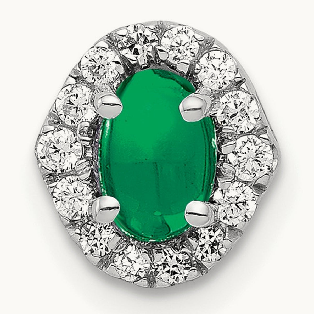 Halo Diamond and Cabochon .73 Emerald Chain Slide, 14K White Gold