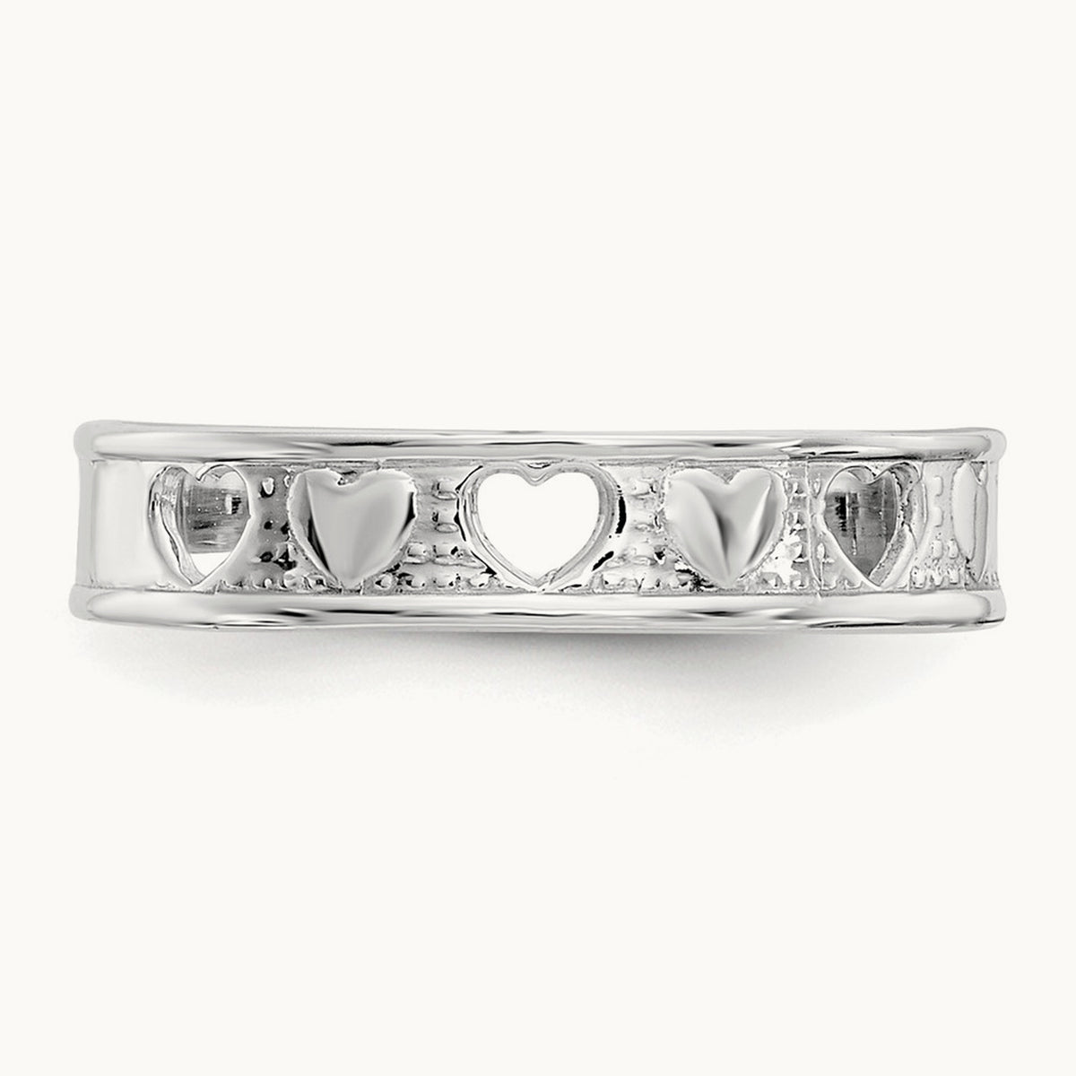 Polished with Hearts Toe Ring — 14K White Gold