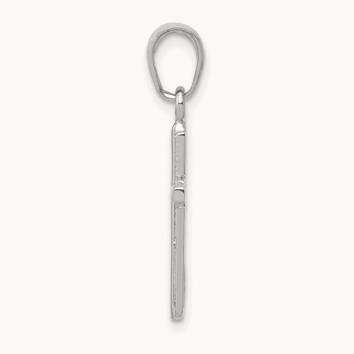 Polished Cross With Striped Border Pendant — 14K White Gold, 23mm
