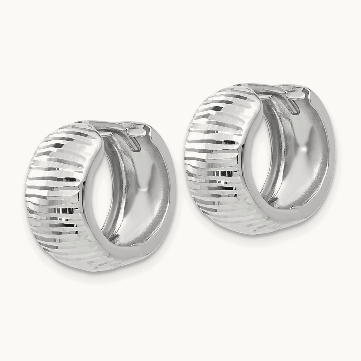 Textured and Polished Hinged Hoop Earrings — 14K White Gold