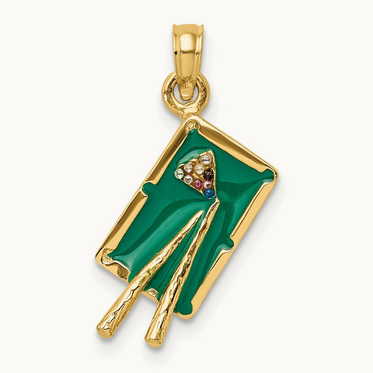W/ Green Enamel 3-D Pool Table Charm, 14K