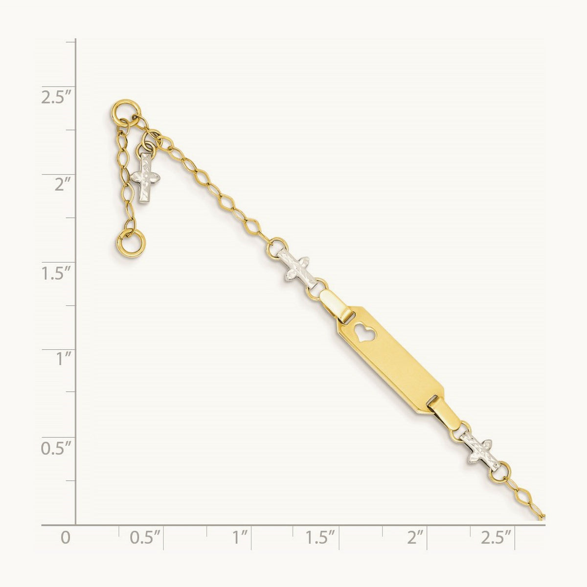 Baby Polished and Textured Cross with 1in extension ID Bracelet — 4.5mm