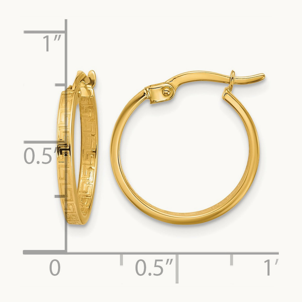 Polished Greek Key Round Hoop Earrings, 14K — Leslie's