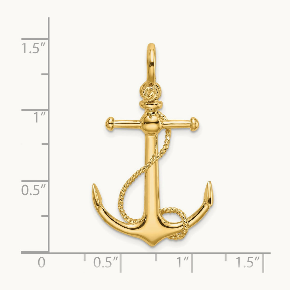 3-D Anchor W/Long T Bar and Shackle Bail Charm, 14K