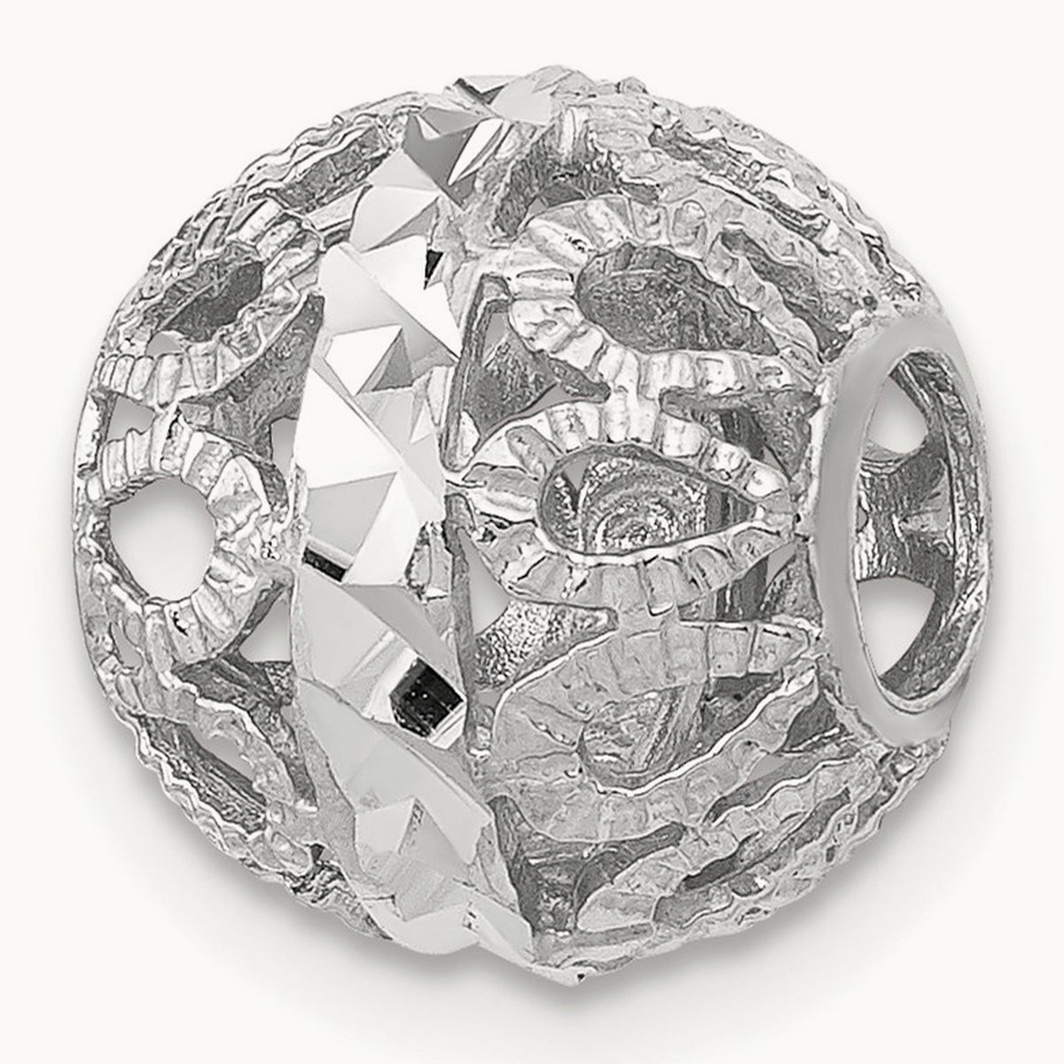 Diamond-cut Filigree Ball Chain Slide — 14K White Gold