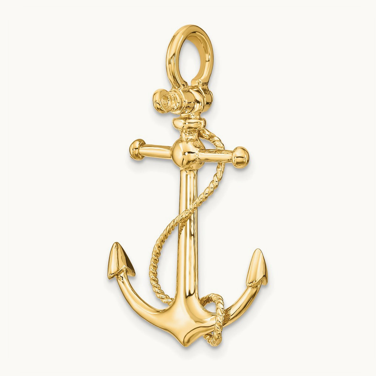 3-D Anchor W/Long T Bar and Shackle Bail Charm, 14K