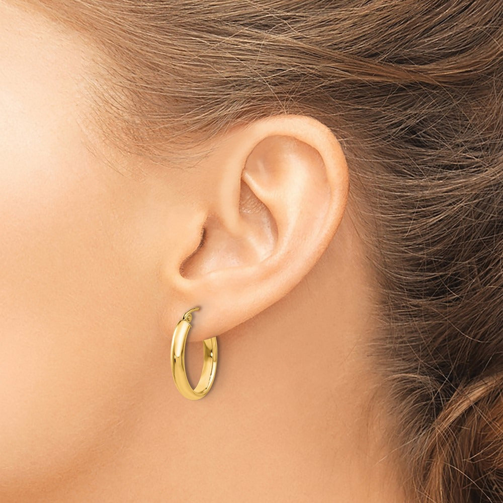 Polished Oval Tube Hoop Earrings — 14K Yellow Gold