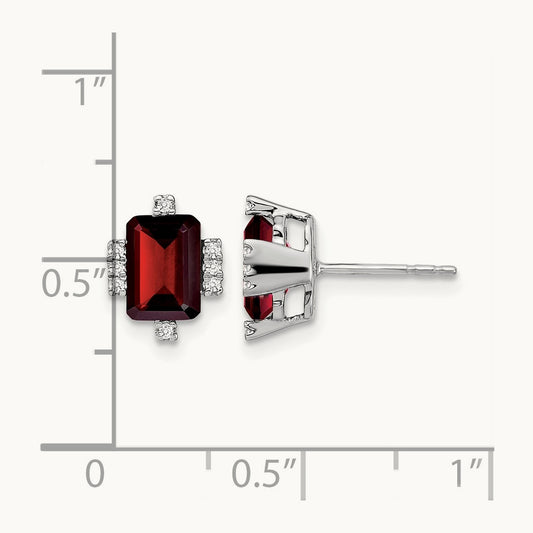 Emerald-shape Garnet and Diamond Earrings, 14K White Gold