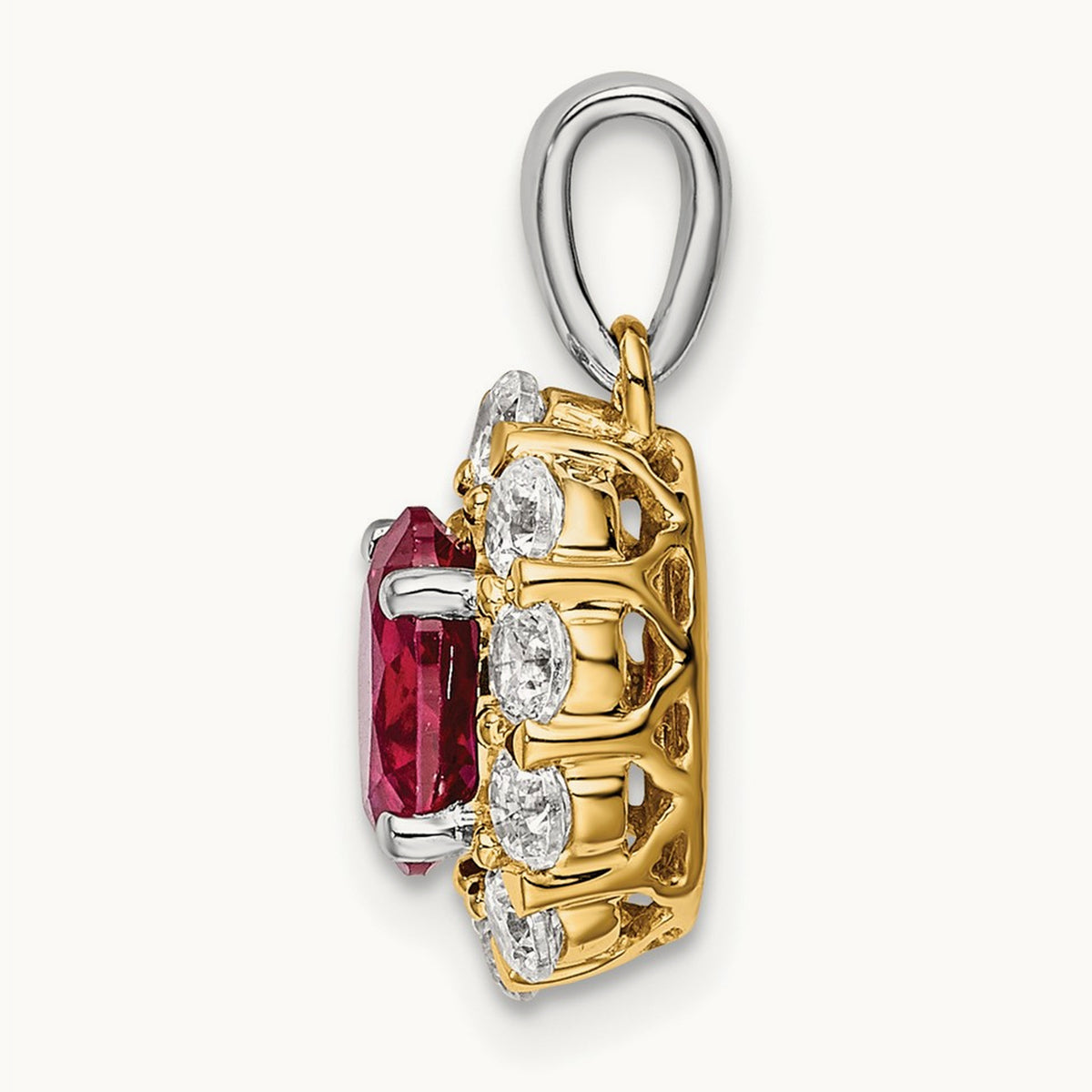 Created Ruby Halo Pendant, 0.50 ct tw Lab-Grown Diamond