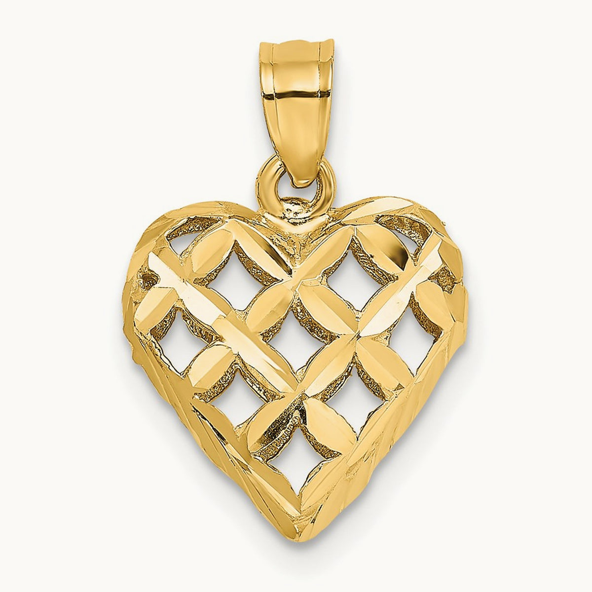 3-D Diamond-cut Filigree Puffed Heart Charm — photo set