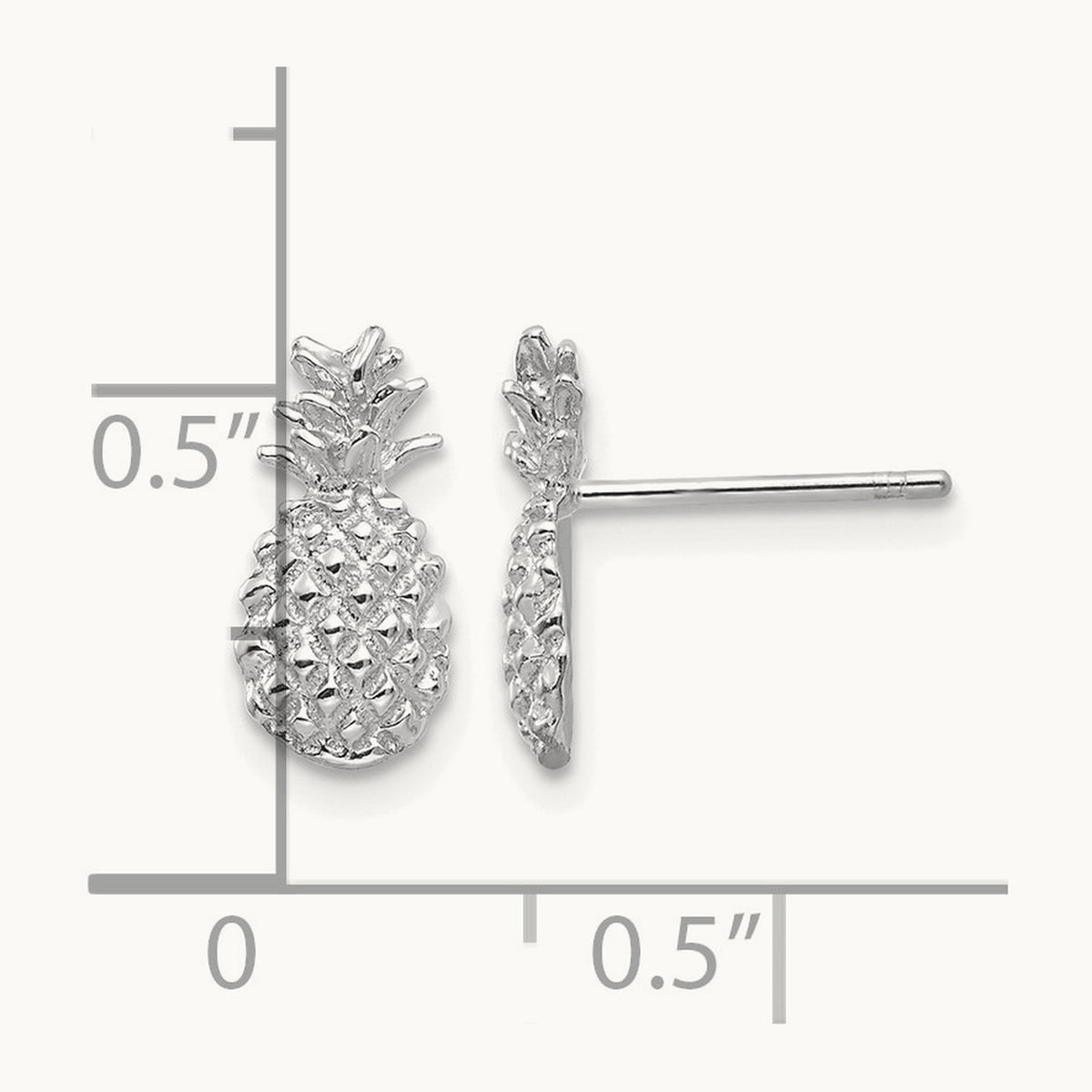 Polished and Textured Pineapple Post Earrings — 14K White Gold