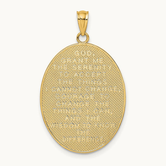 w/ Rhodium Enamel Rose Serenity Prayer Oval Disc Charm, 14K