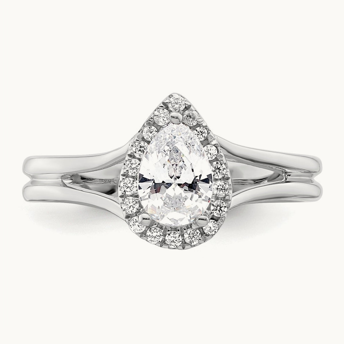 Pear Halo Semi-Mount Split Shank Engagement Ring, 0.07-0.20 ct tw — 1/10 ct, 14K White Gold