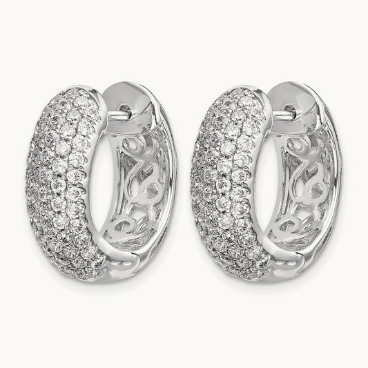 Diamond Hinged Hoop Earrings, 14K White Gold