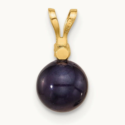 6- Round Black FWC Pearl and .03ct Diamond Pendant, 7mm, 14K