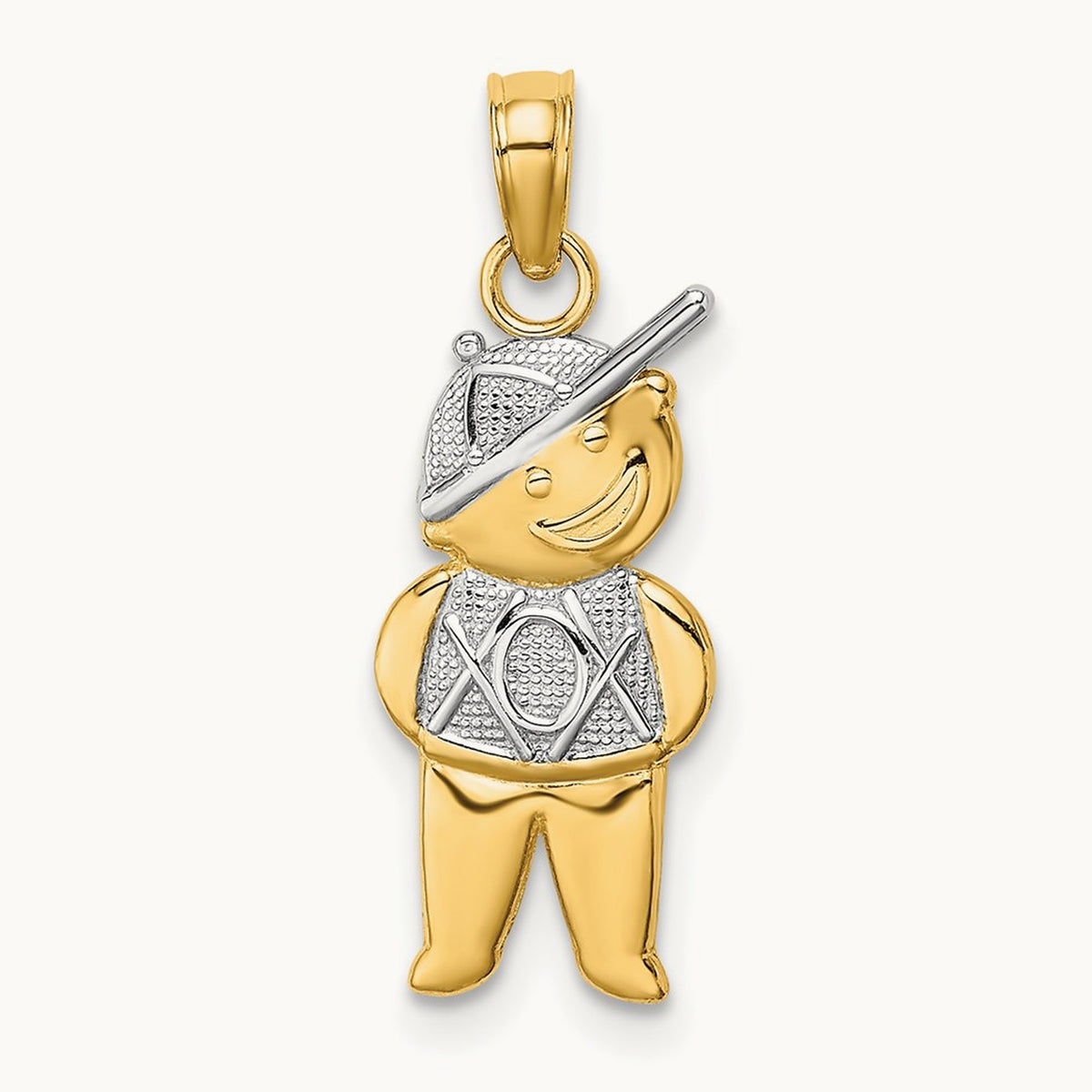 Textured w/Rhodium Boy Charm, 14K