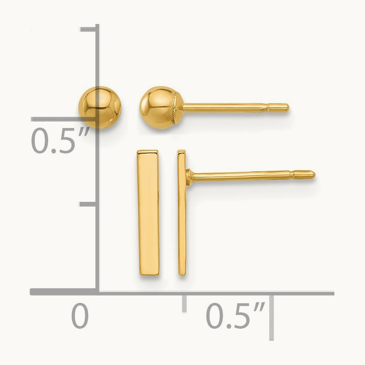 Polished Ball and Bar Earring Set — 14K Yellow Gold