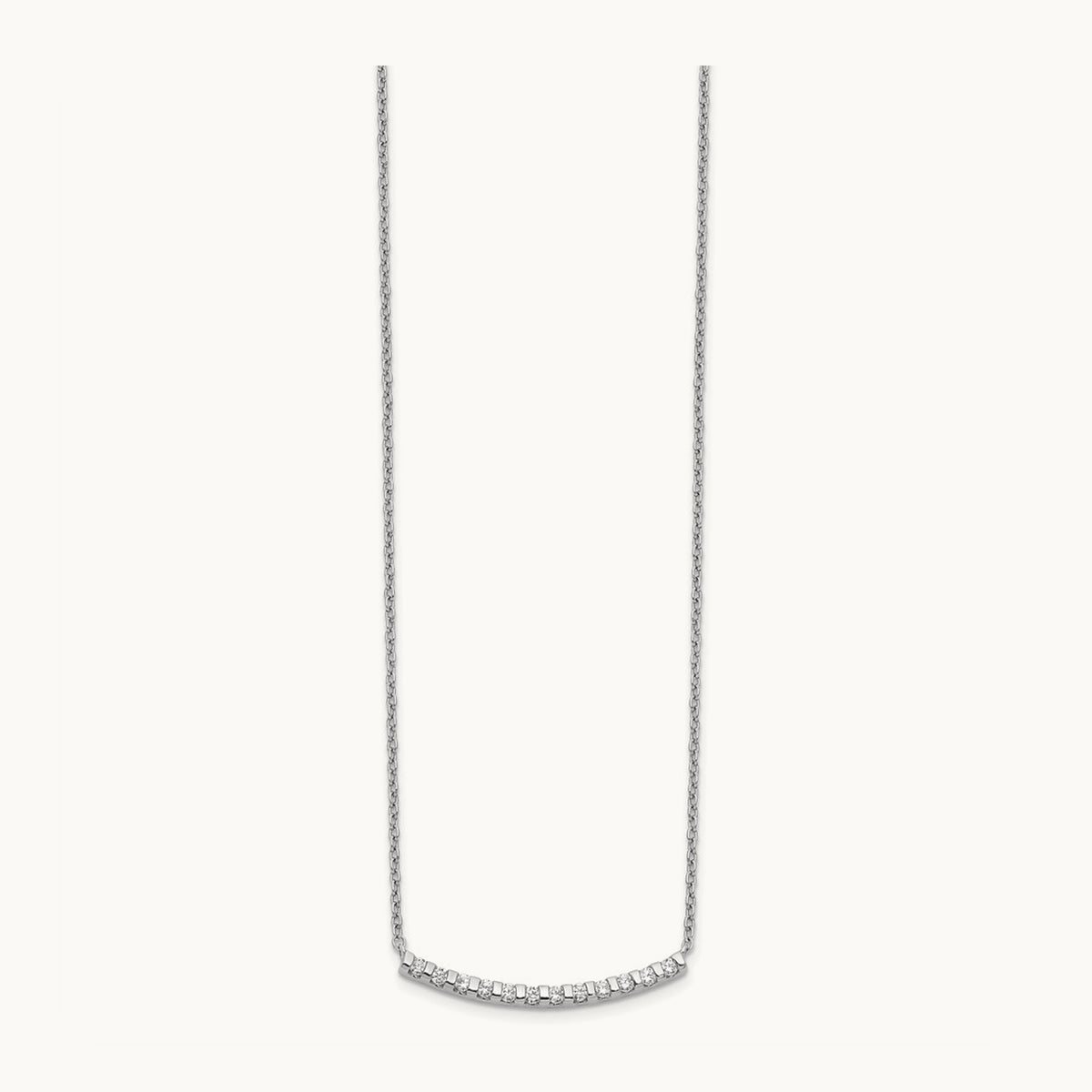 Diamond Curved Bar 18 inch Necklace, 14K White Gold