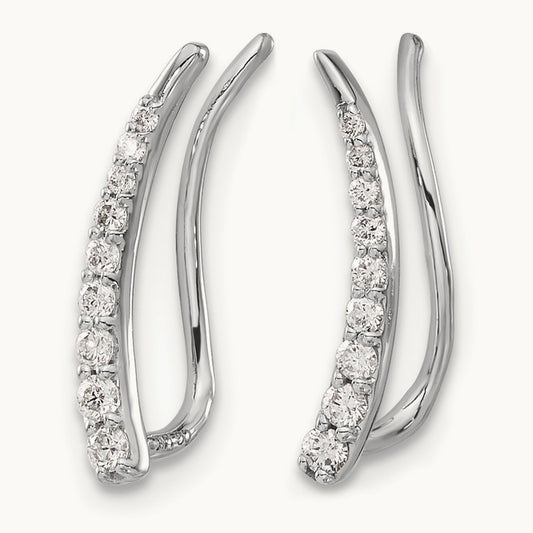 Diamond Ear Climber Earrings, 14K White Gold
