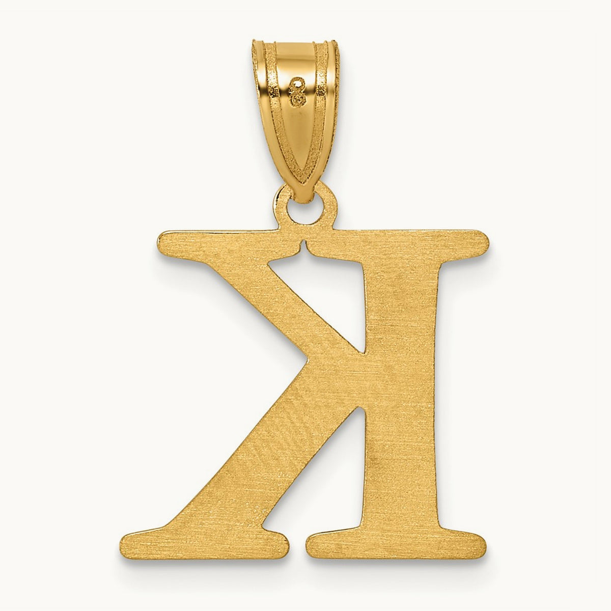 Polished Etched Letter K Initial Pendant, 14K