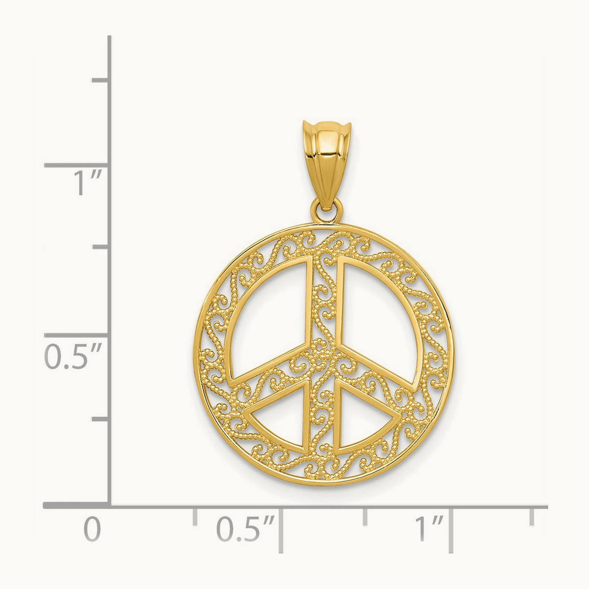 Filigree Peace Sign Pendant, 14K