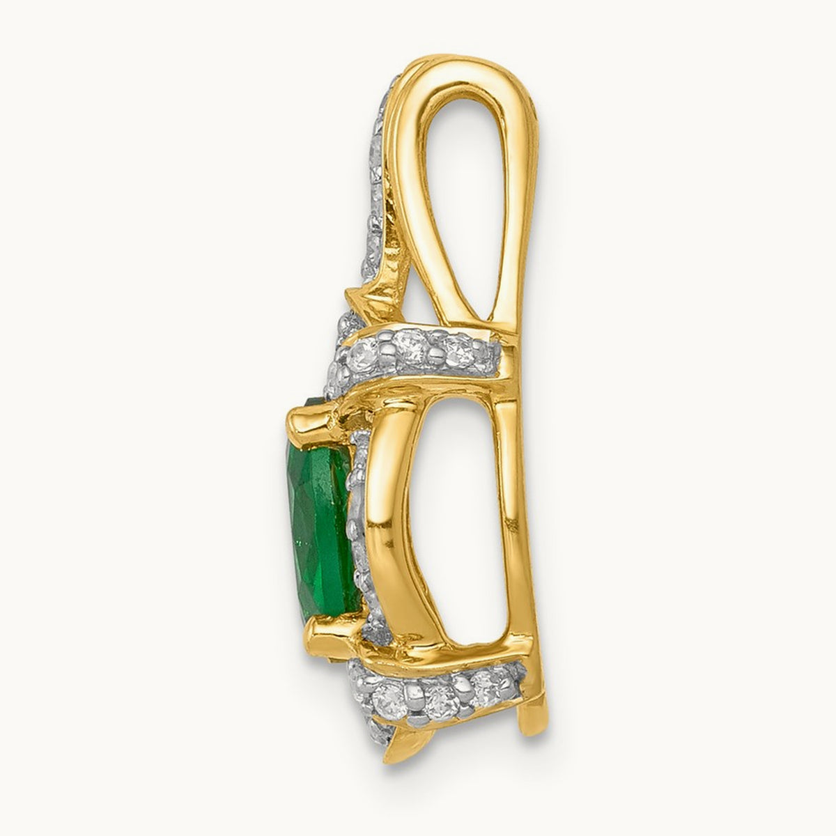 Fancy Diamond and Oval Emerald Pendant, 14K