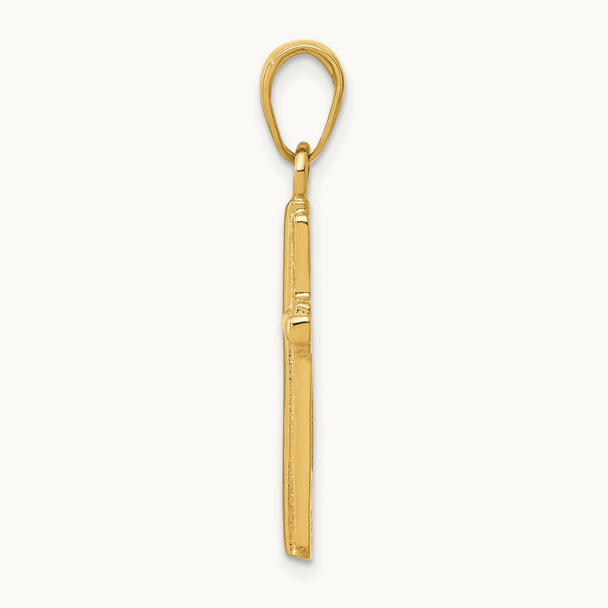 Polished Cross With Striped Border Pendant — 14K Yellow Gold, 27mm