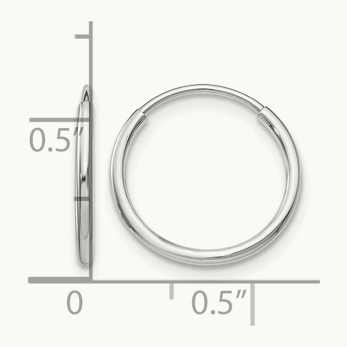 Polished Endless Tube Hoop Earrings, 1.20mm, 14K White Gold