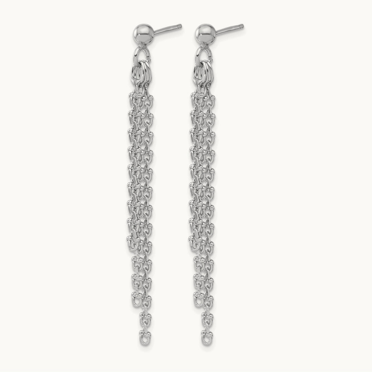 Rh-plated Polished 3-Strand Post Dangle Earrings, Sterling Silver — Leslie's