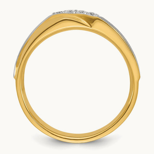 14ktt IBGoodman Men's Polished Satin & Grooved 4-Stone Diamond Ring