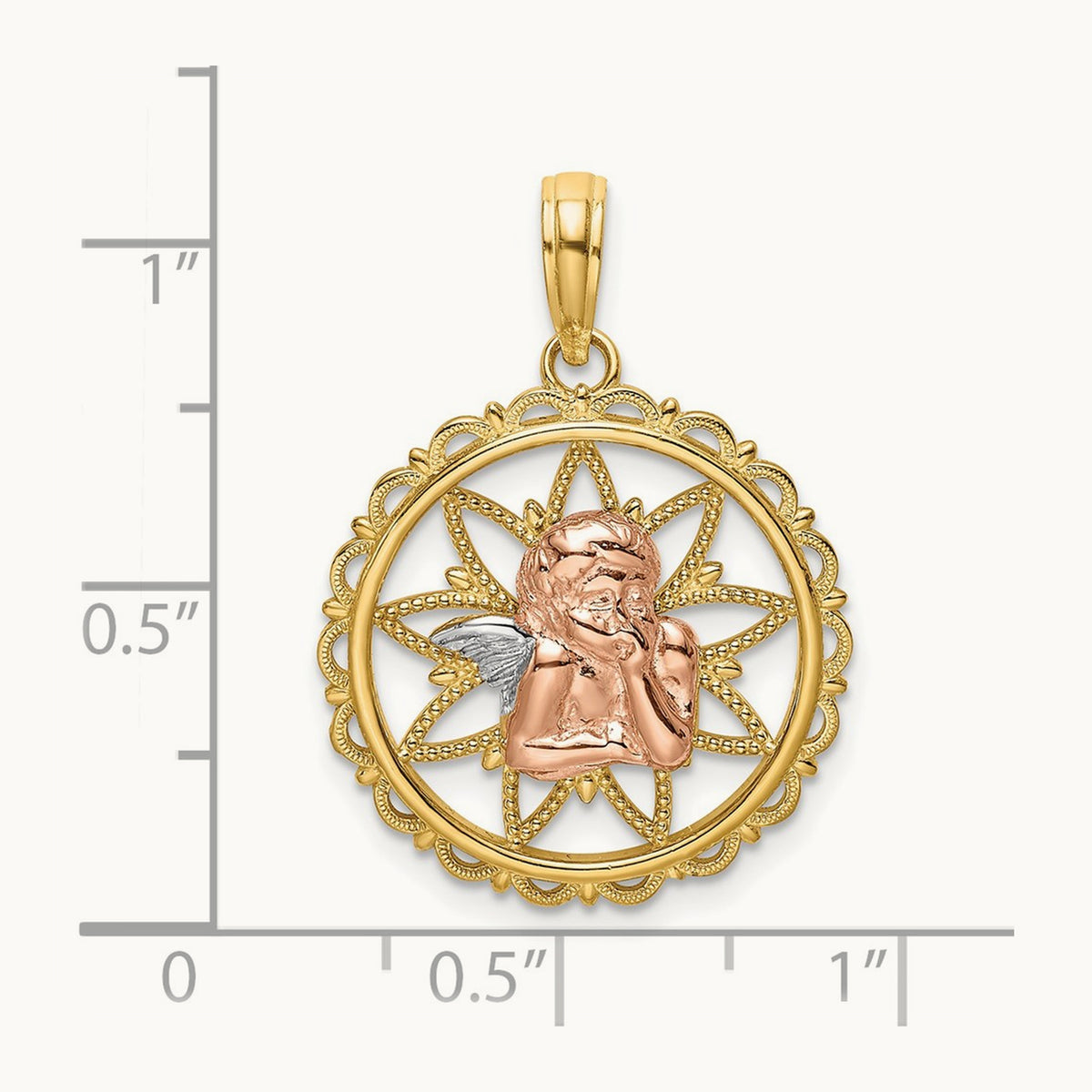 w/White Rhodium Cut-out Angel Charm, 14K Two-tone