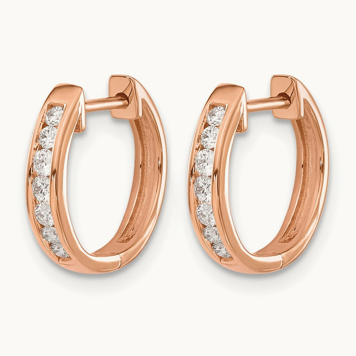 Diamond Hinged Hoop Earrings — 14K Rose Gold