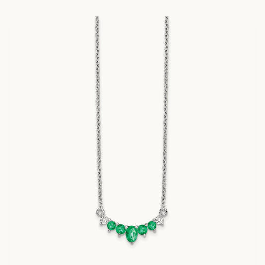 Emerald and Diamond 18 inch Necklace, 14K White Gold