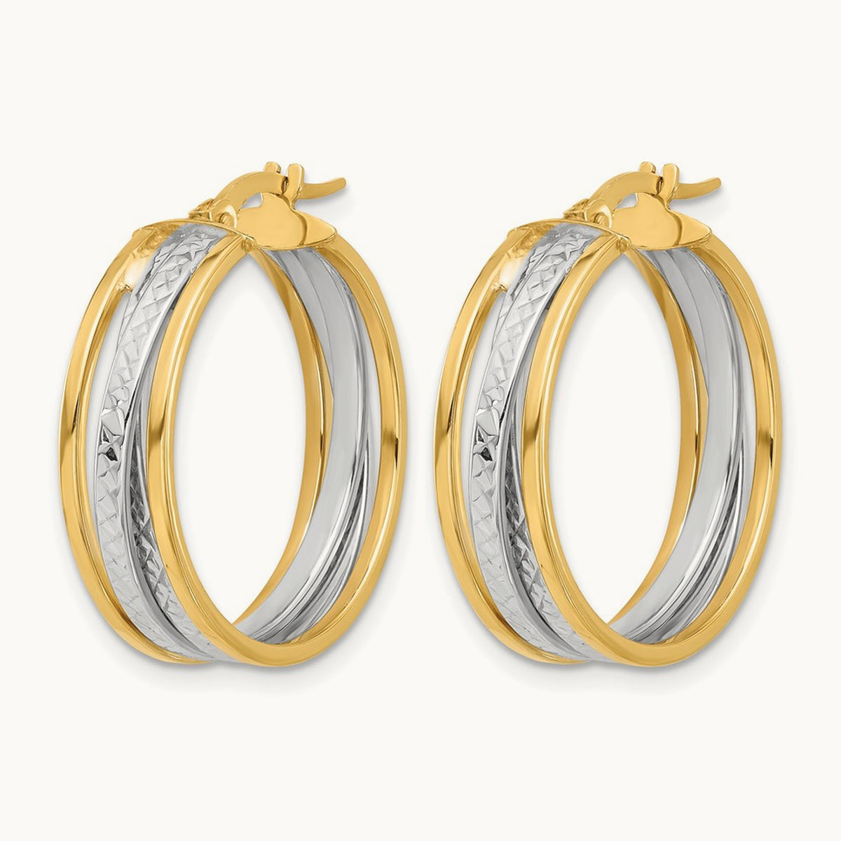 Polished and Diamond-cut Hoop Earrings, 14K with Rhodium — Leslie's