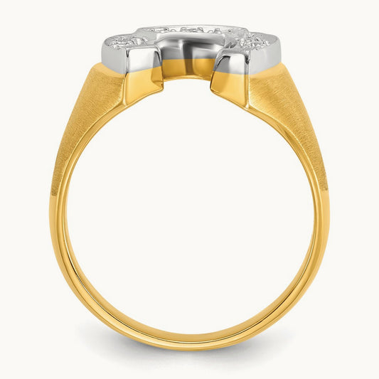 IBGoodman Men's Satin Horseshoe Diamond Complete Ring, 14K Two-tone