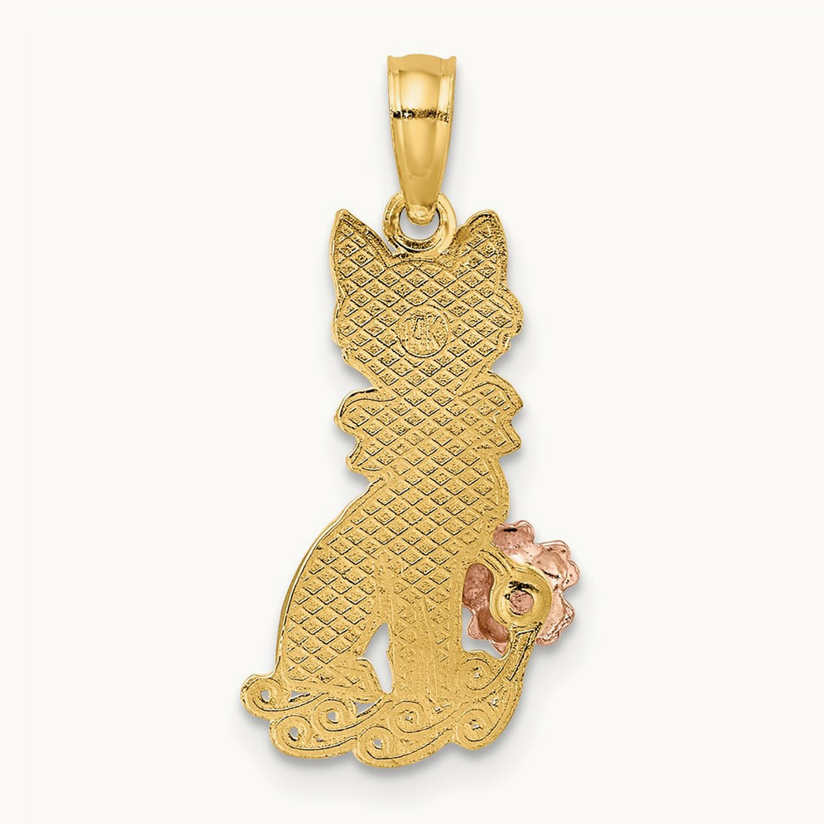 Sitting Cat w/ Bow and Flower Charm, 14K Two-tone