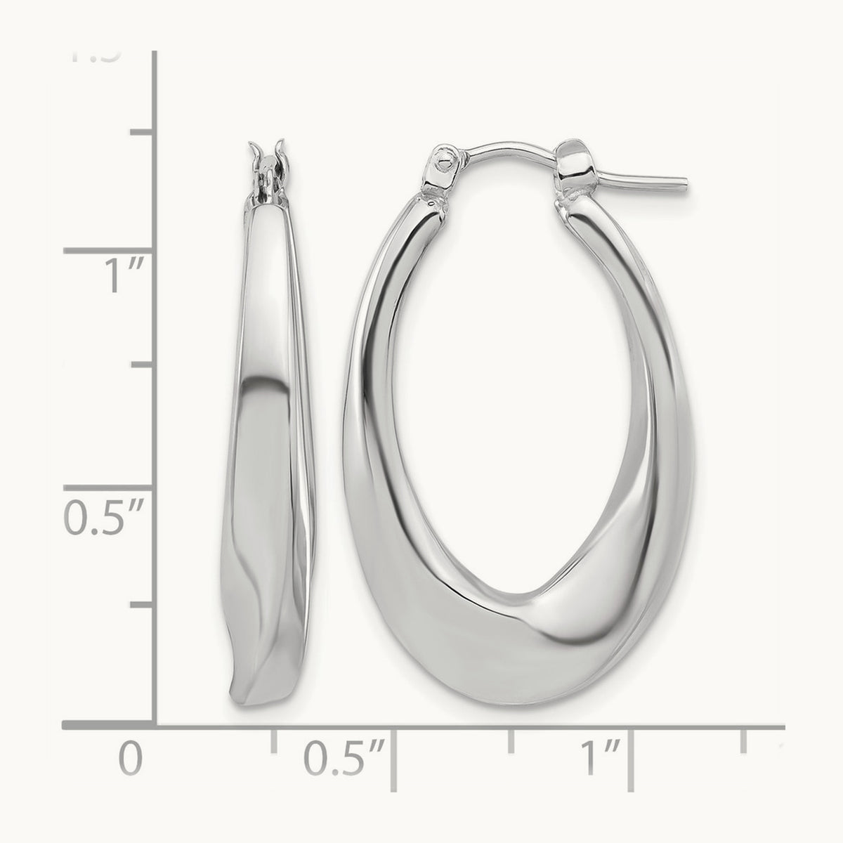 Polished Hollow Oval Twist Hoop Earrings — 14K White Gold