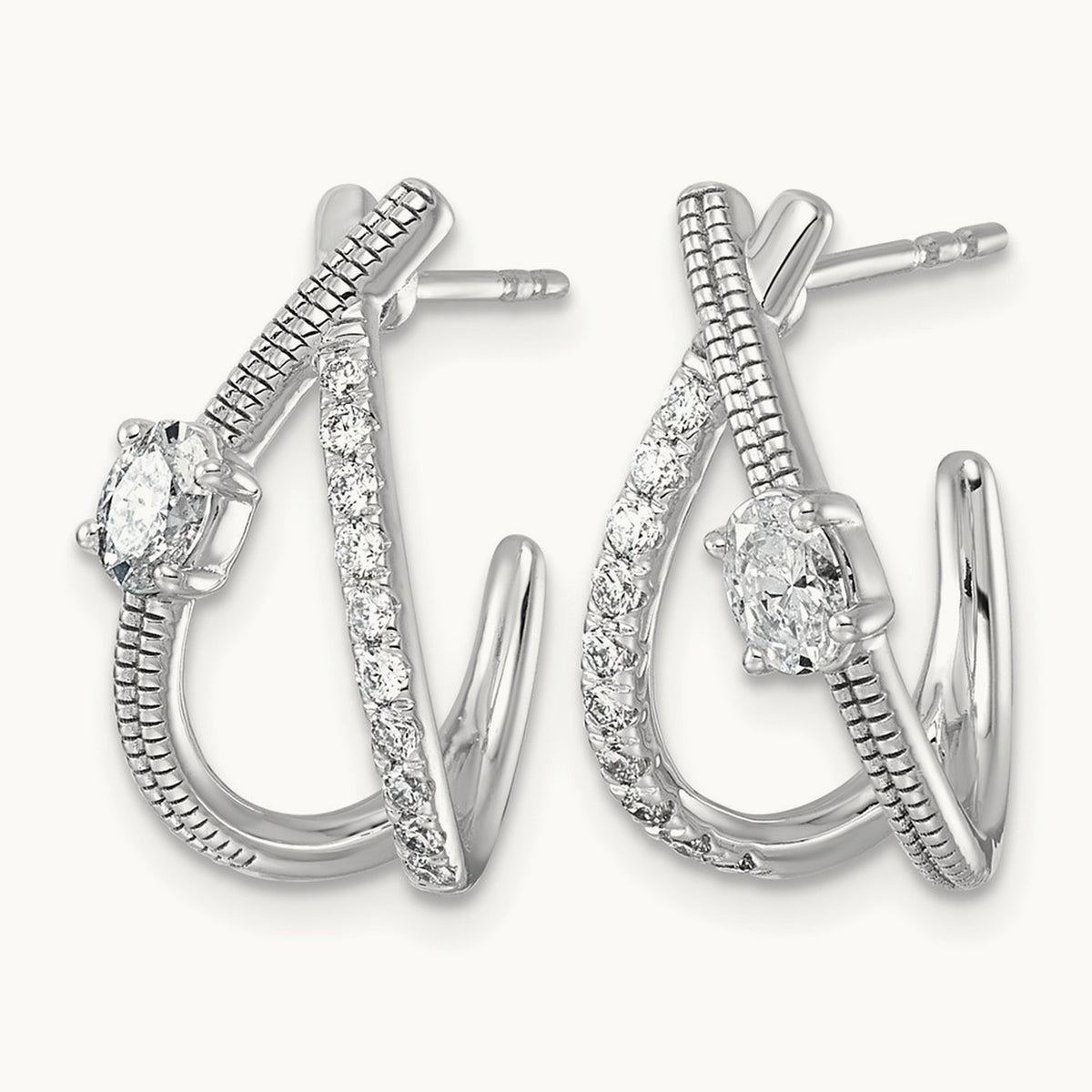 Post Fashion J-Hoop Earrings, 0.50 ct tw Lab-Grown Diamond