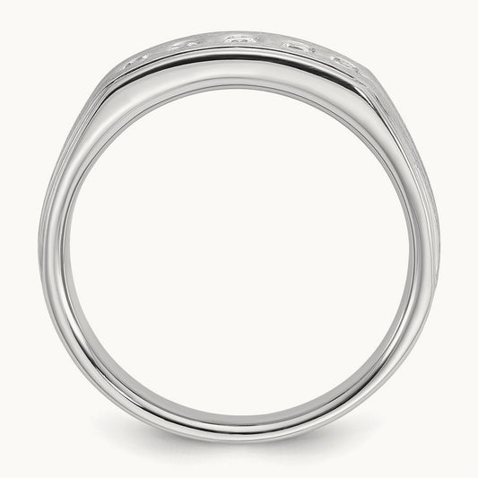 IBGoodman Men's Polished Satin & Grooved Diamond 5-Stone Ring, 14K White Gold