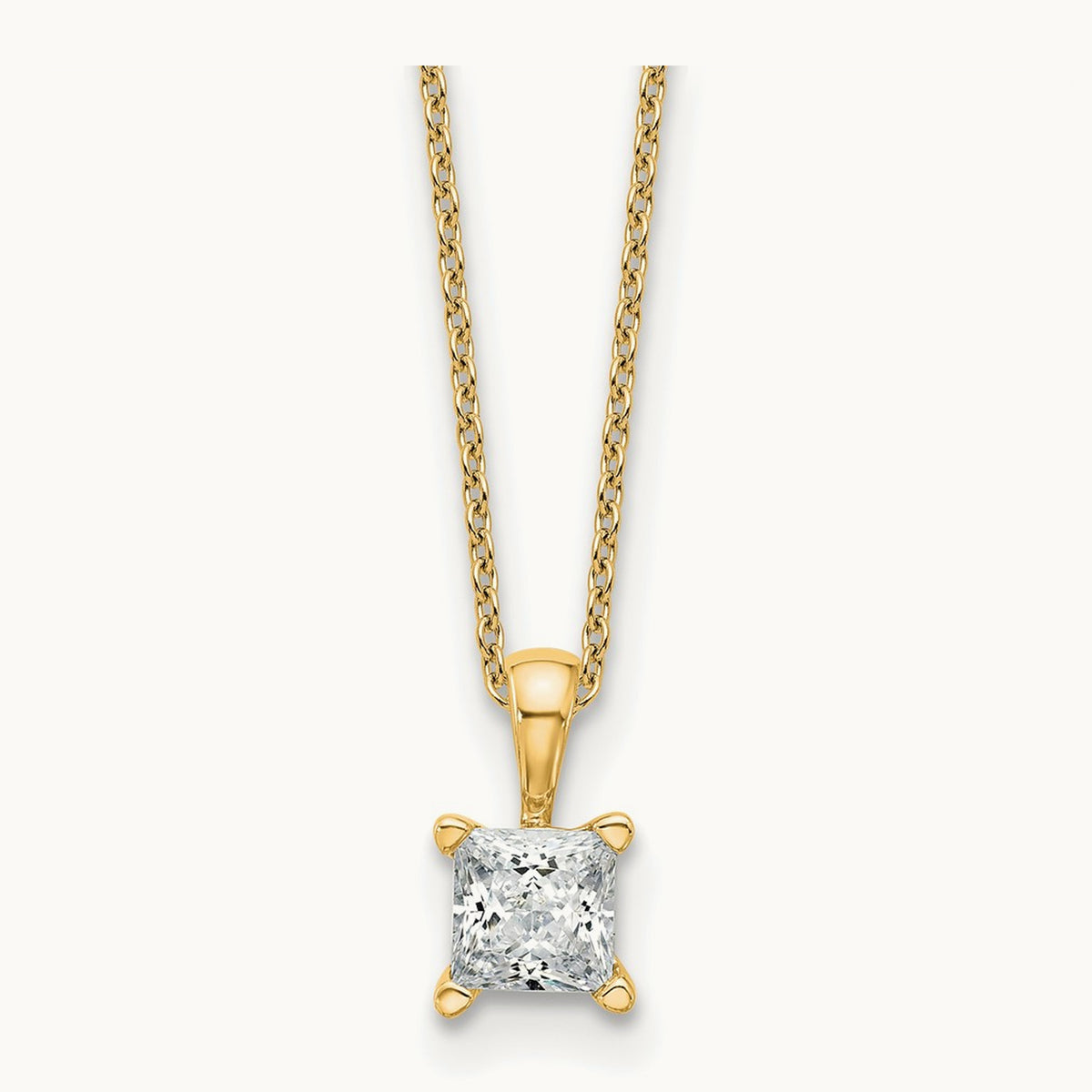 Princess Pendant Necklace, 0.50-2.00 ct tw Lab-Grown Diamond — 3/4 ct, 14K Yellow Gold