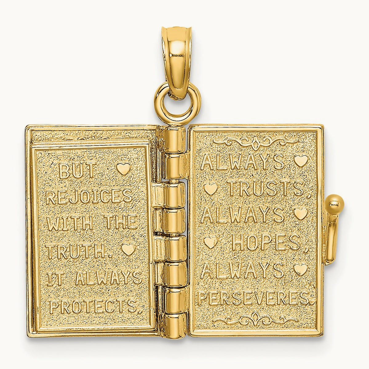 Enameled 3D Moveable LOVE Flower Book Pendant, 14K