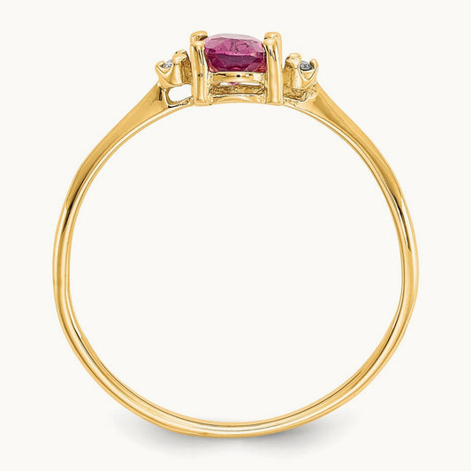 Diamond & Tourmaline Birthstone Ring — 14K Yellow Gold, 6