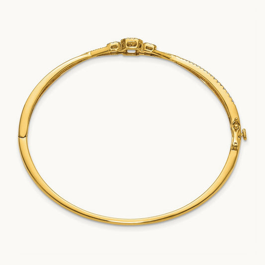 Polished and Textured Diamond Fashion Hinged Bangle, 14K