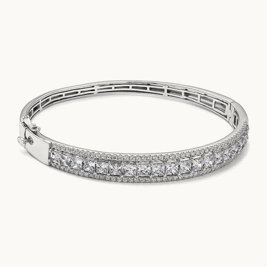 Round & Princess Hinged Bangle, 5.00 ct tw Lab-Grown Diamond