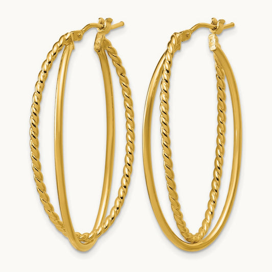 Polished and Twisted Criss-cross Oval Hoop Earrings, 14K — Leslie's