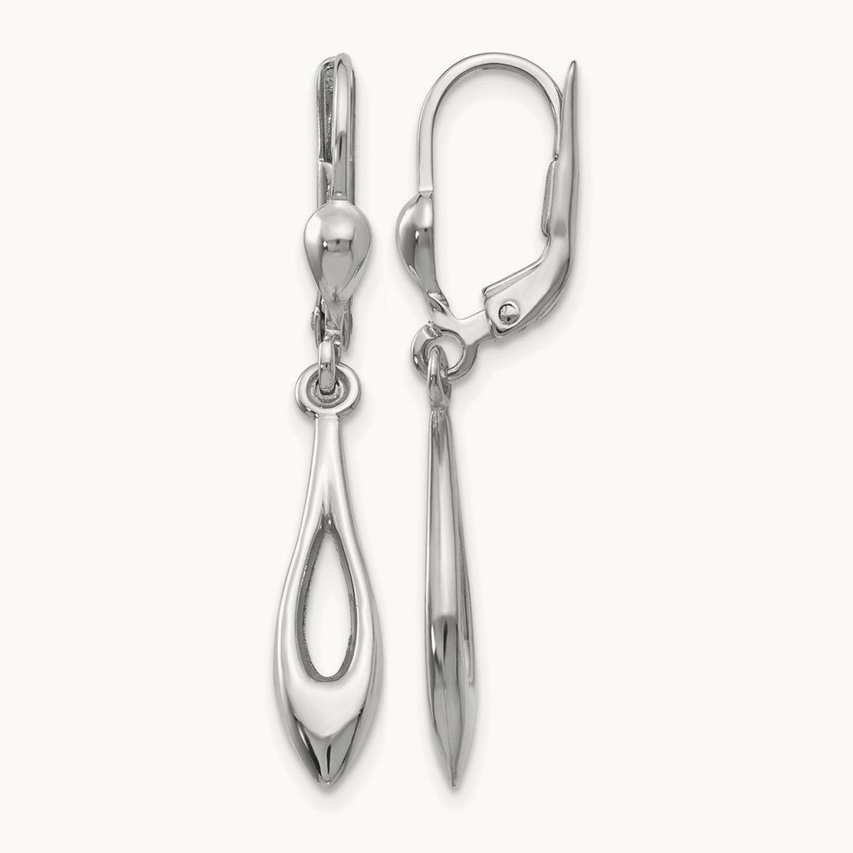 Polished Dangle Leverback Earrings — 14K White Gold