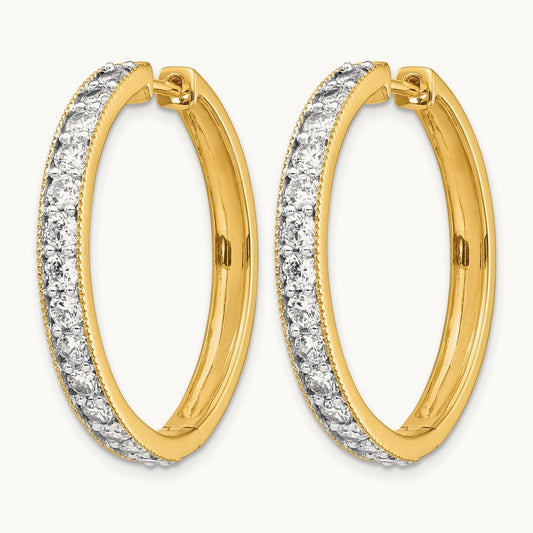Diamond Milgrain Hinged Hoop Earrings, 14K Yellow Gold